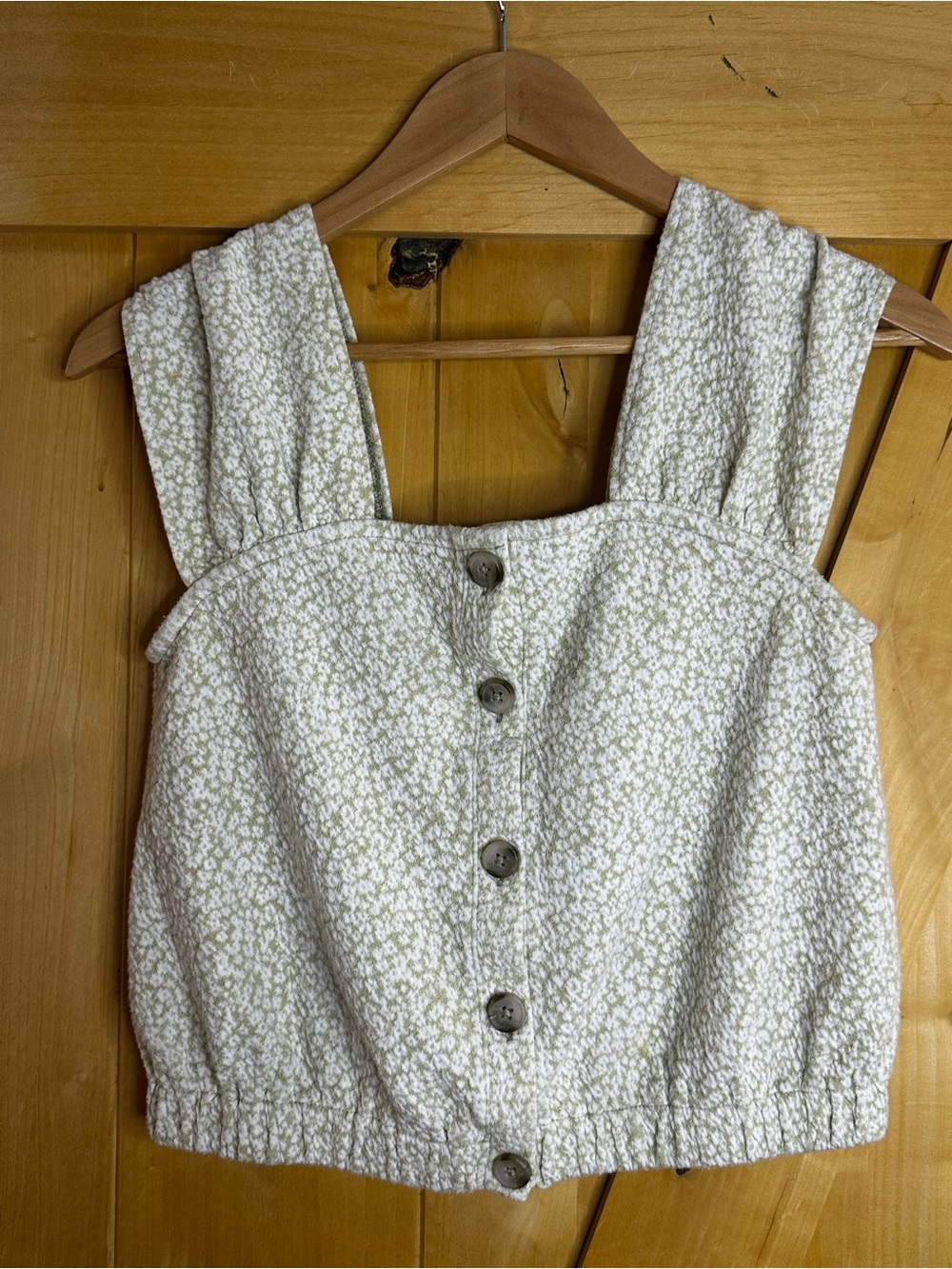 Madewell Cream Floral Button Crop Top